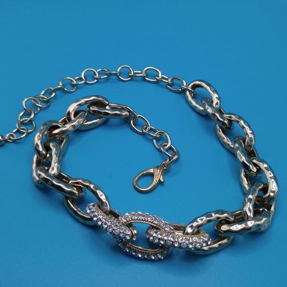 Vintage Chunky Chain Rhinestone Necklace, Gold Tone, Vintage Jewelry, 21 Inches - Picture 9 of 10